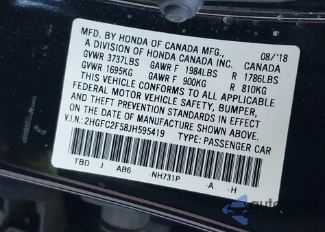 2018 Honda Civic Lx from USA, damaged, VIN 2HGFC2F58JH595419